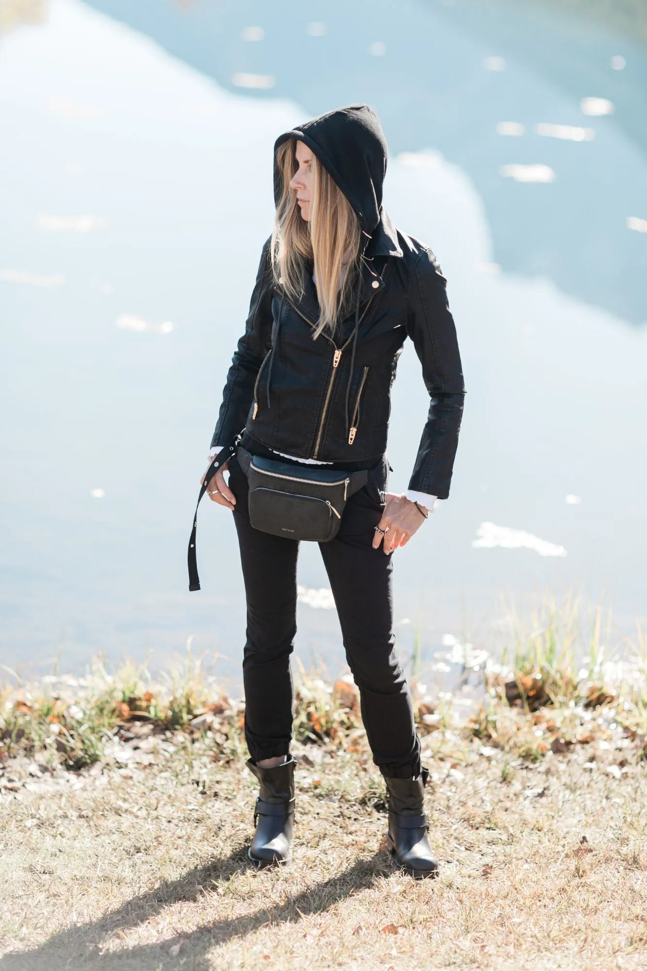 Faux Leather Hood Jacket