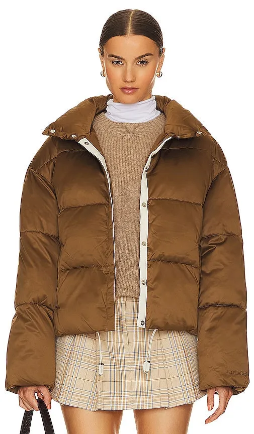 Favorite Daughter The Cropped Puffer Jacket in Metallic Bronze