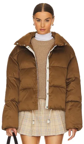Favorite Daughter The Cropped Puffer Jacket in Metallic Bronze