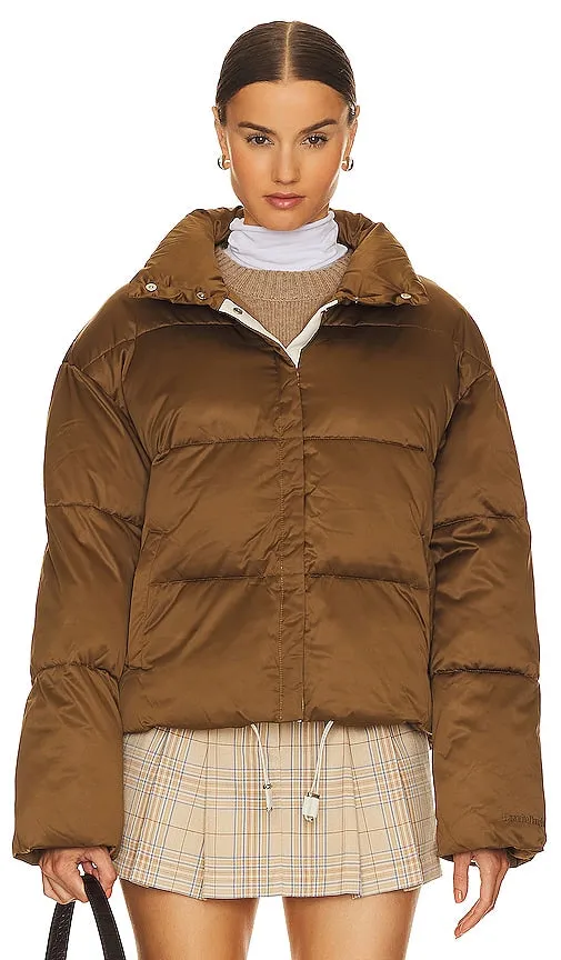 Favorite Daughter The Cropped Puffer Jacket in Metallic Bronze