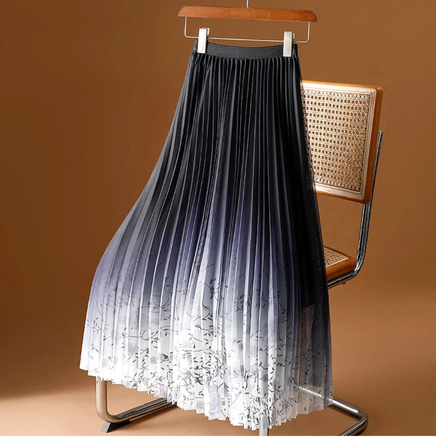 Floral Chiffon Skirt - Flowy Pleated Maxi Skirt