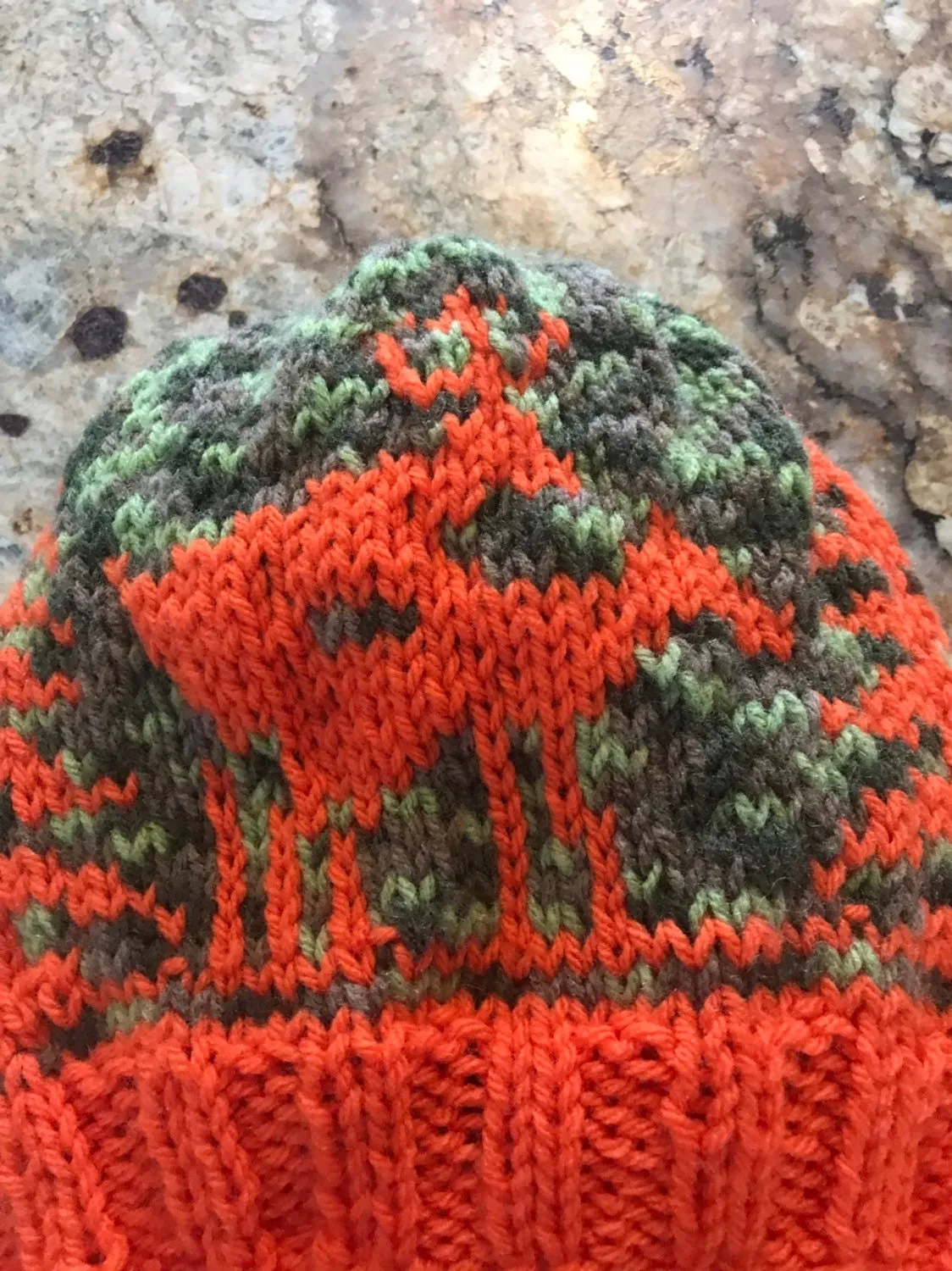 Funny Hunter Hat, Camo & Orange Knit Beanie