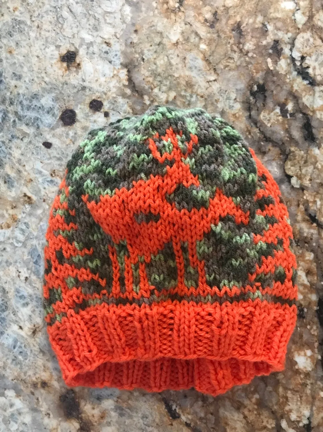 Funny Hunter Hat, Camo & Orange Knit Beanie