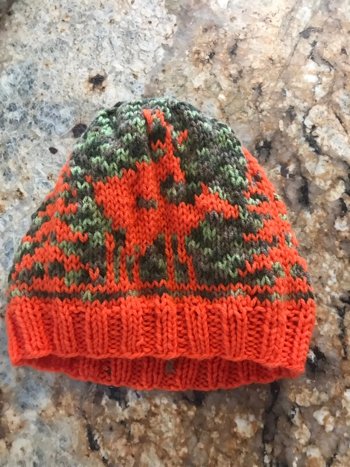 Funny Hunter Hat, Camo & Orange Knit Beanie