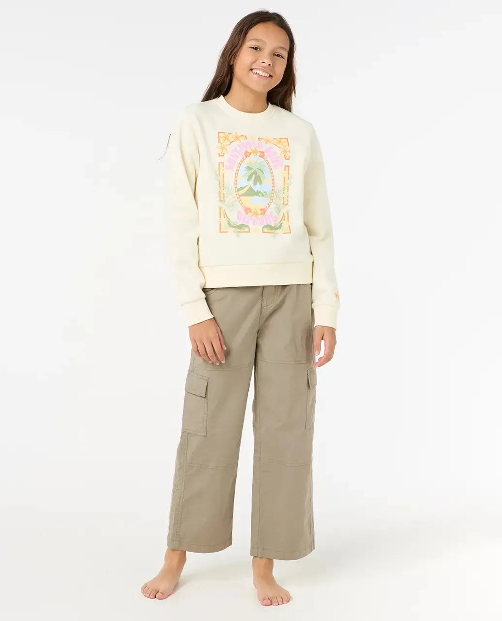 Girls Island Bliss Art Crew Sweatshirt in Bone