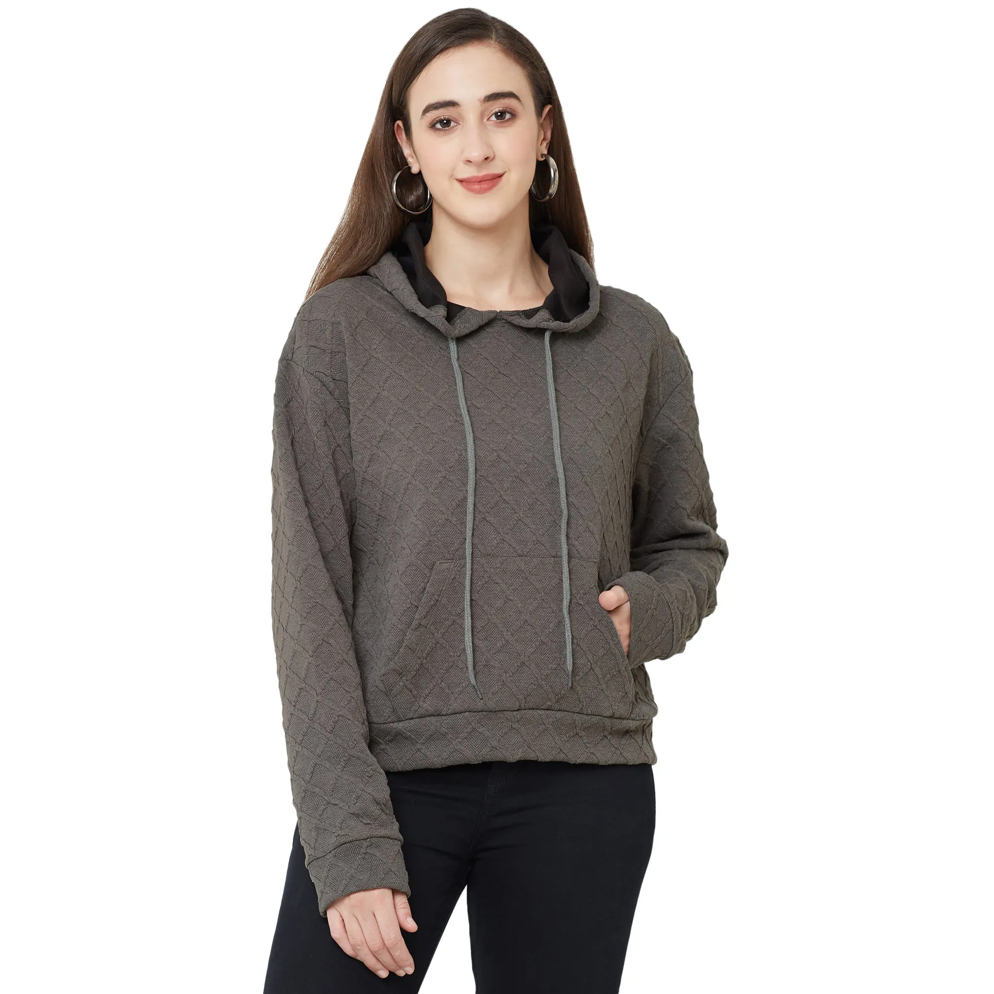 Grey Sweatshirt with Hood for Women