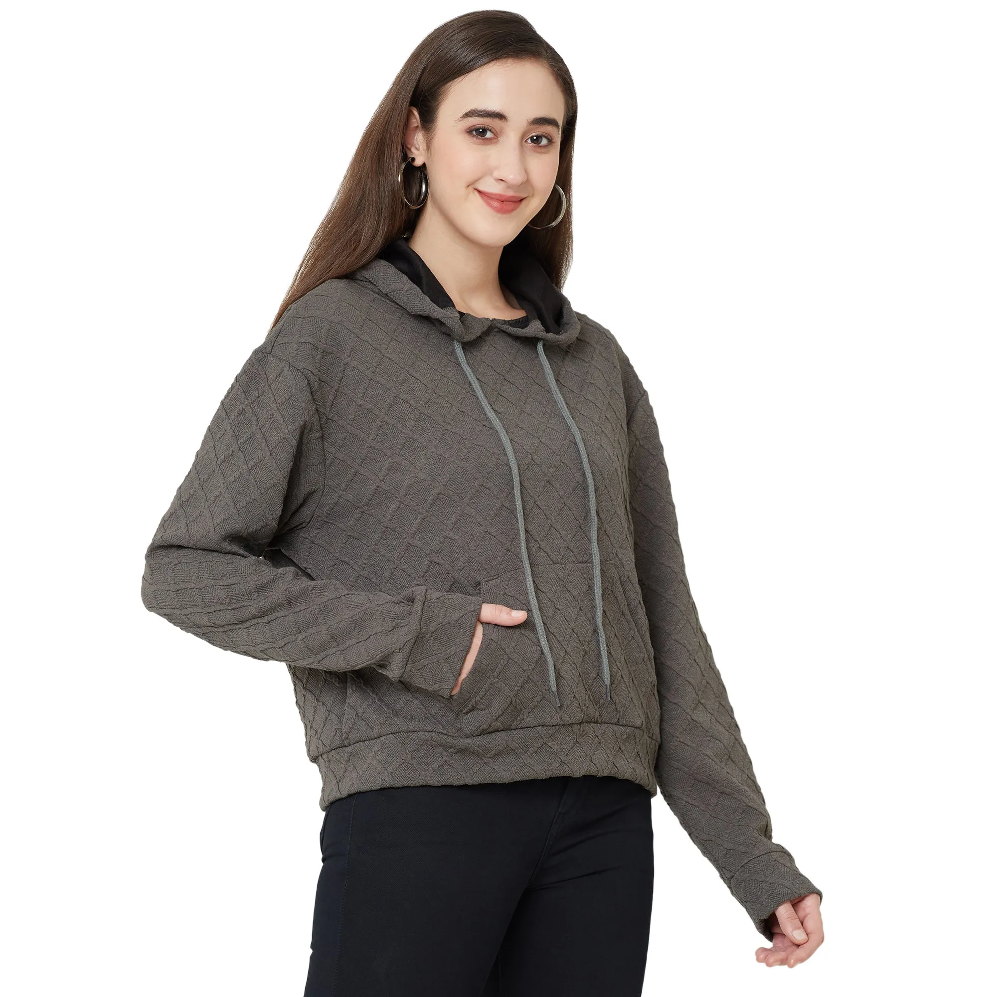Grey Sweatshirt with Hood for Women