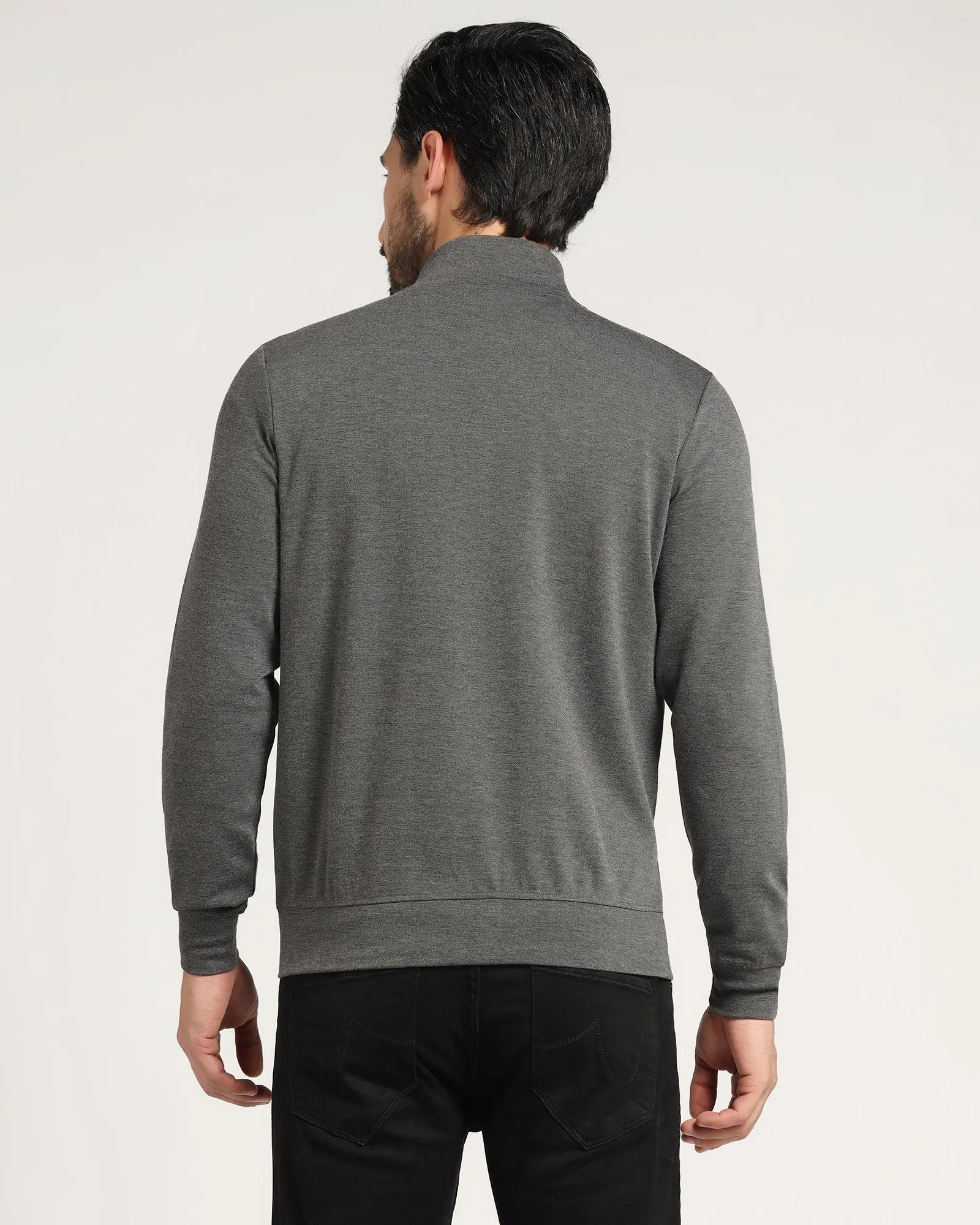 High Neck Grey Solid Sweatshirt - Novem