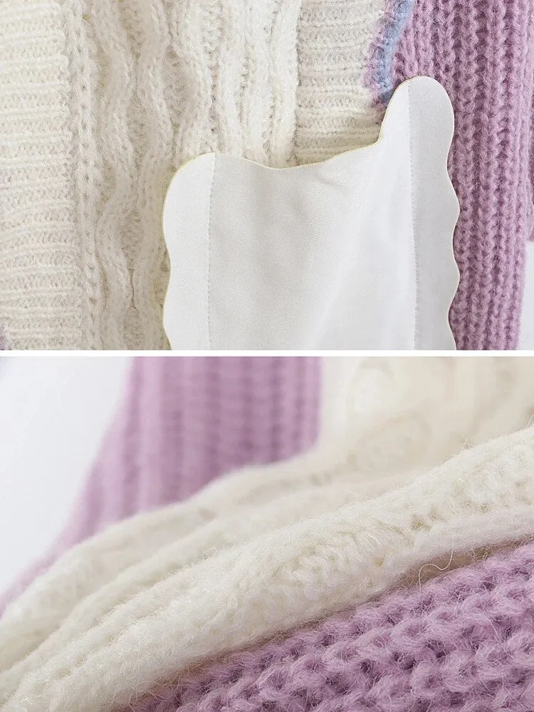 Hit Color Long Knitting Sweaters For Women Round Neck Long Sleeves High Waist Minimalist Sweater Female Fashion