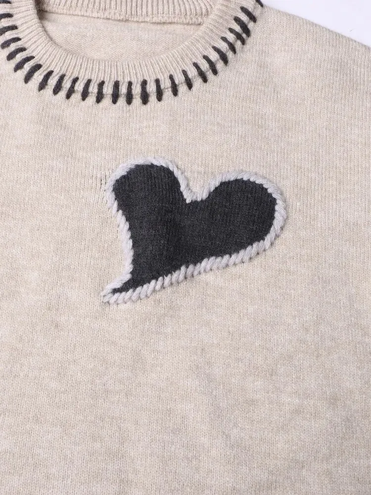 Hit Color Spliced Denim Sweater For Women Round Neck Long Sleeve Pullover Sweaters Female Fashion Style Clothing