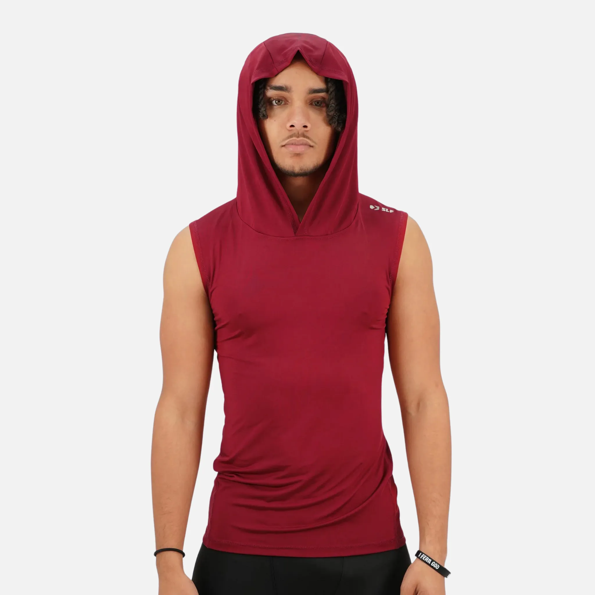 Hue Maroon Sleeveless Compression Hoodie