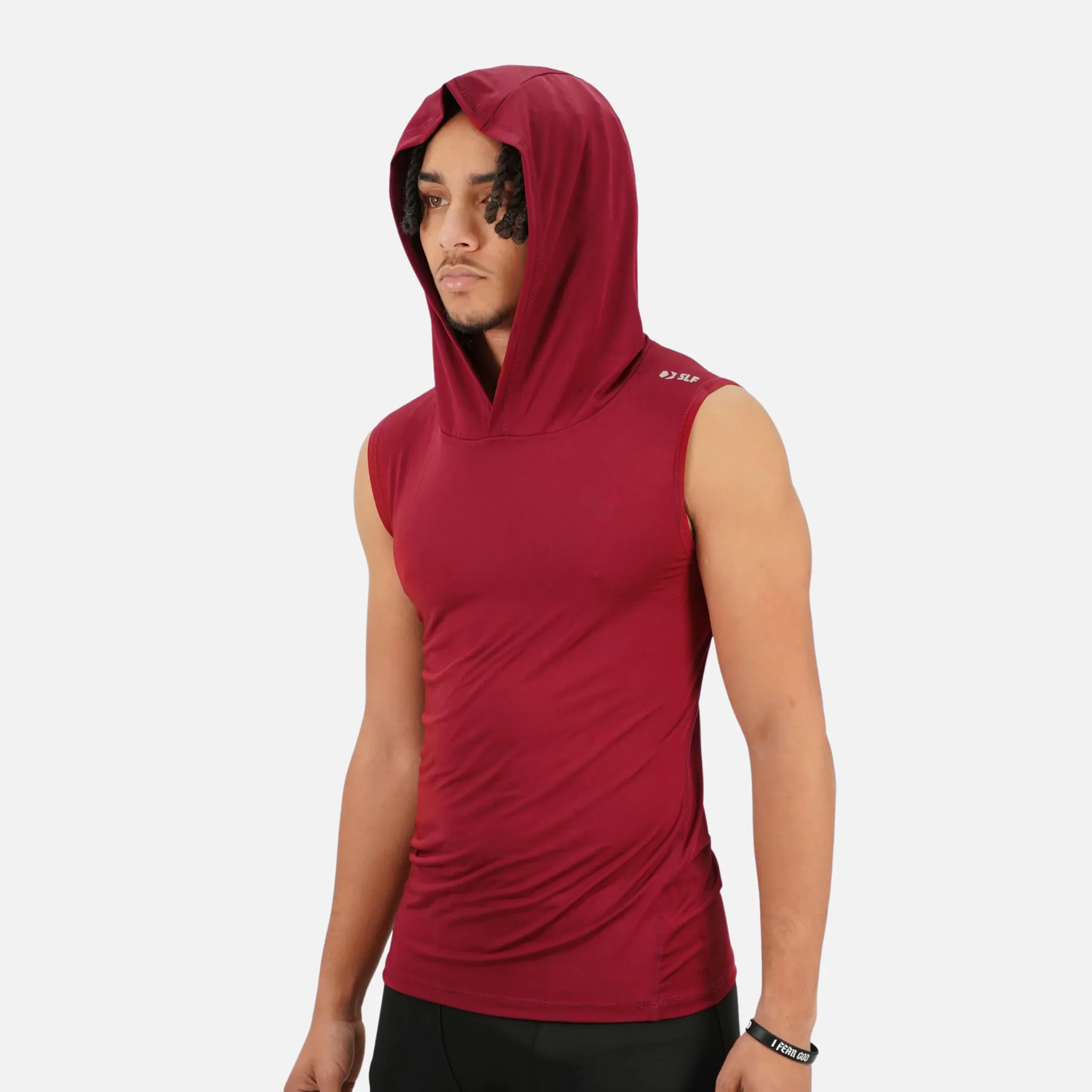 Hue Maroon Sleeveless Compression Hoodie