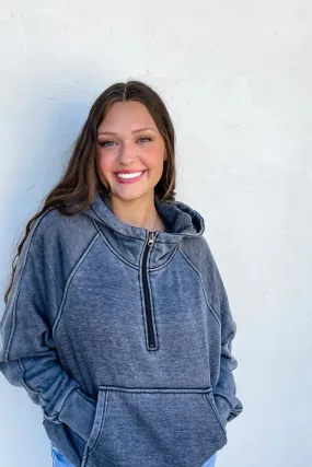 IDA- Half zip up washed black pullover