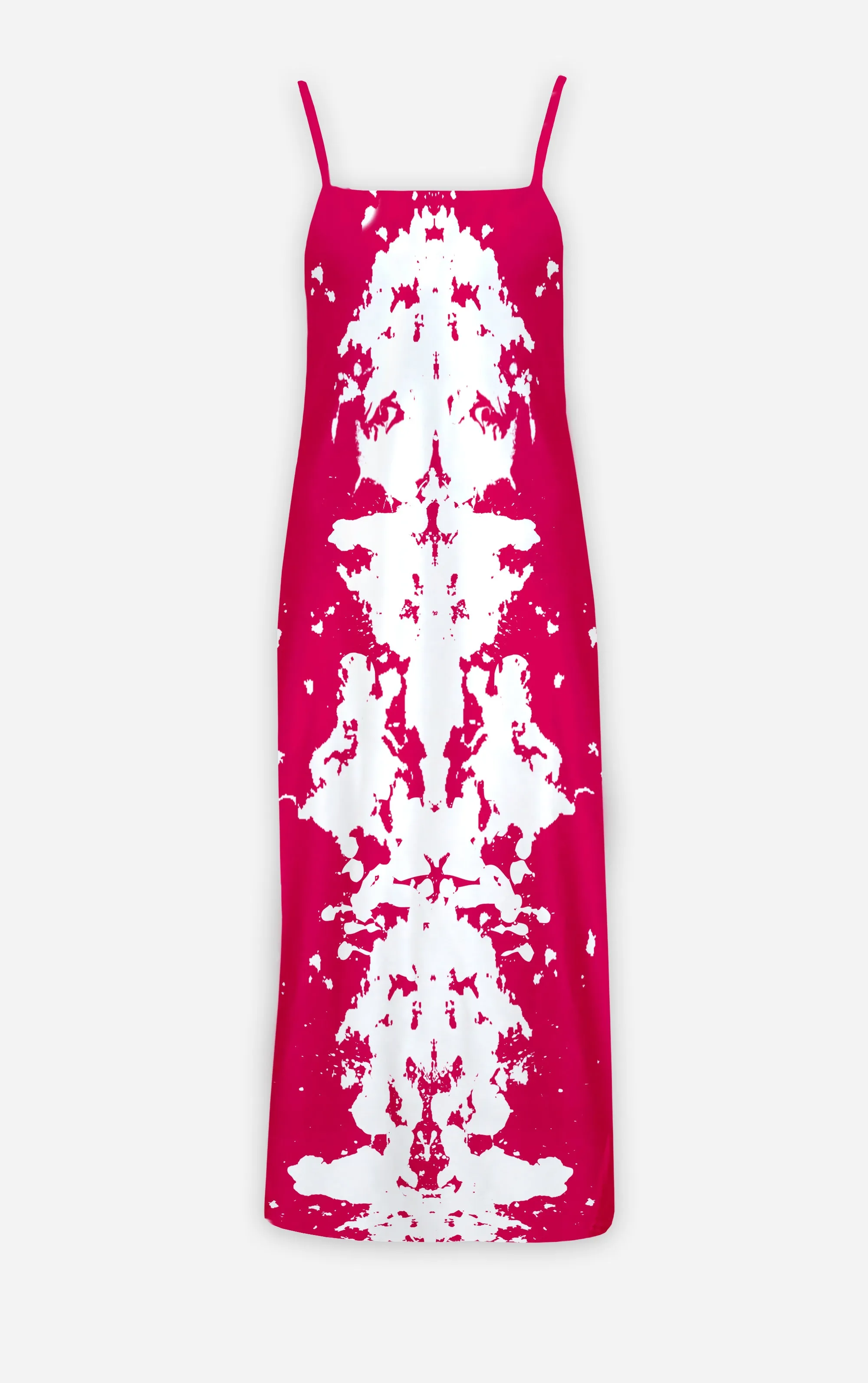 Ink Blot Reverse- 100% Silk Satin French Gothic V Neck Slip Dress in Bold Fuchsia | Le Leanian™