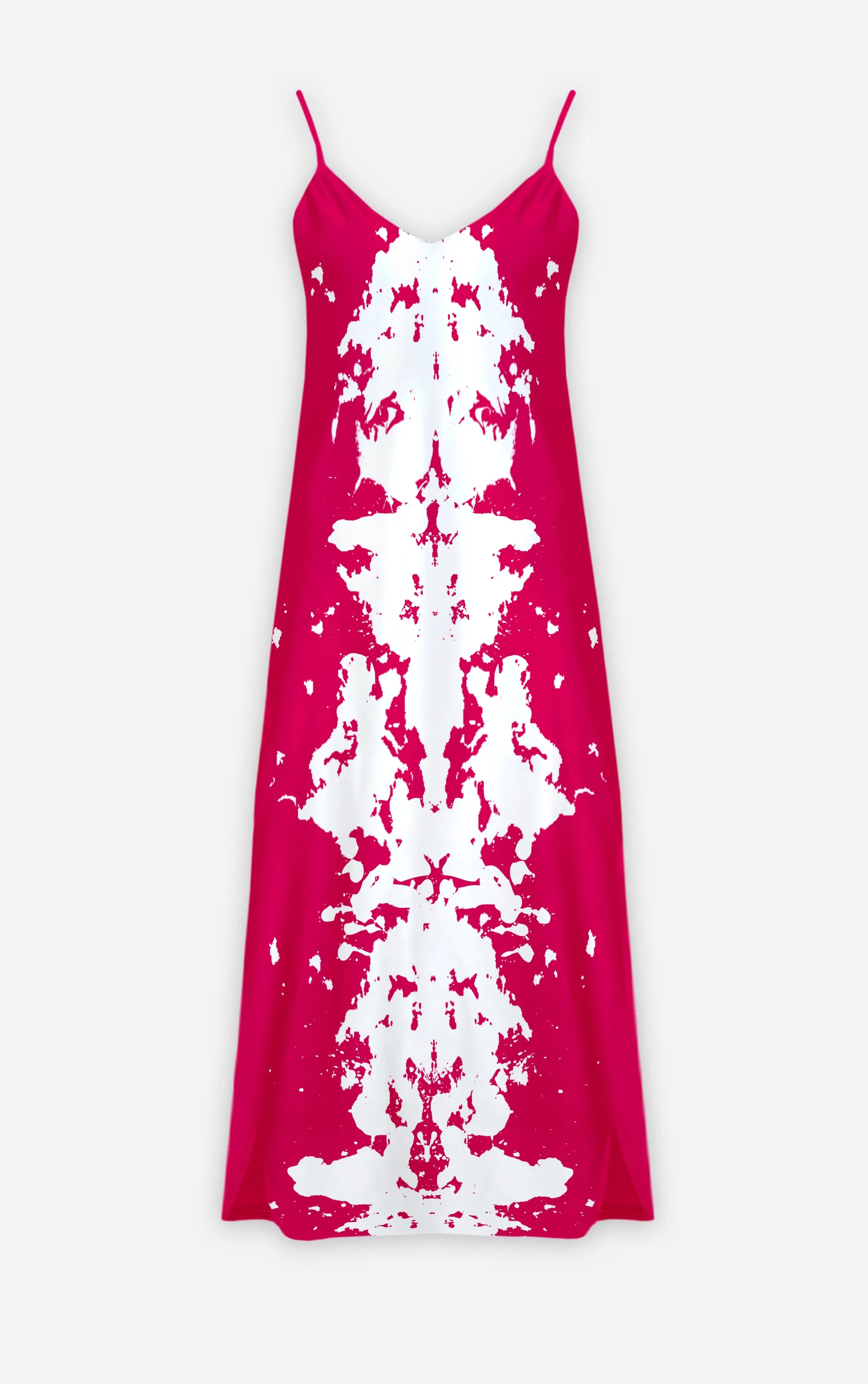 Ink Blot Reverse- 100% Silk Satin French Gothic V Neck Slip Dress in Bold Fuchsia | Le Leanian™