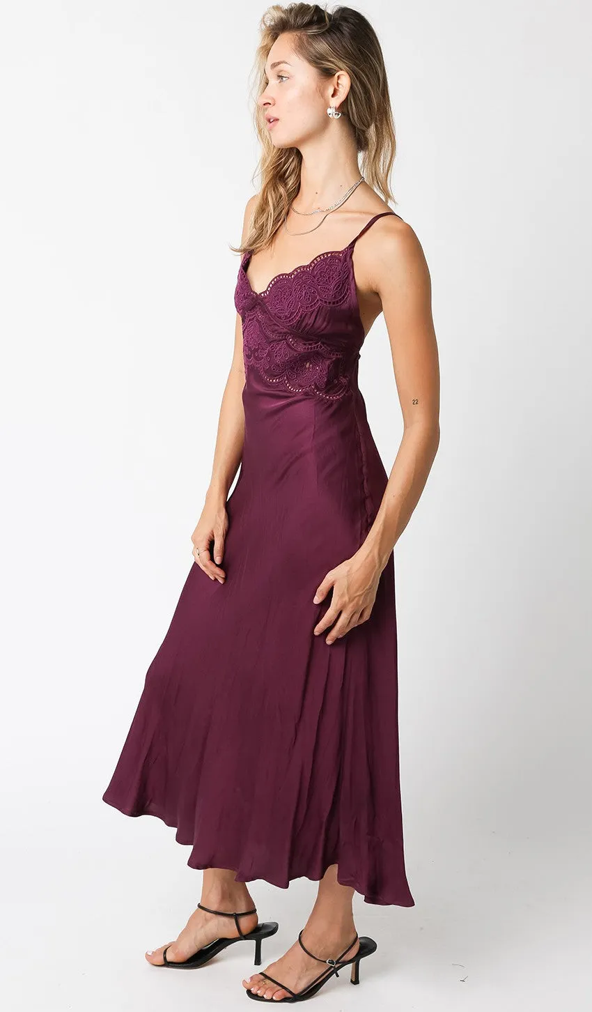 Lace Slip Maxi Dress Sangria Red