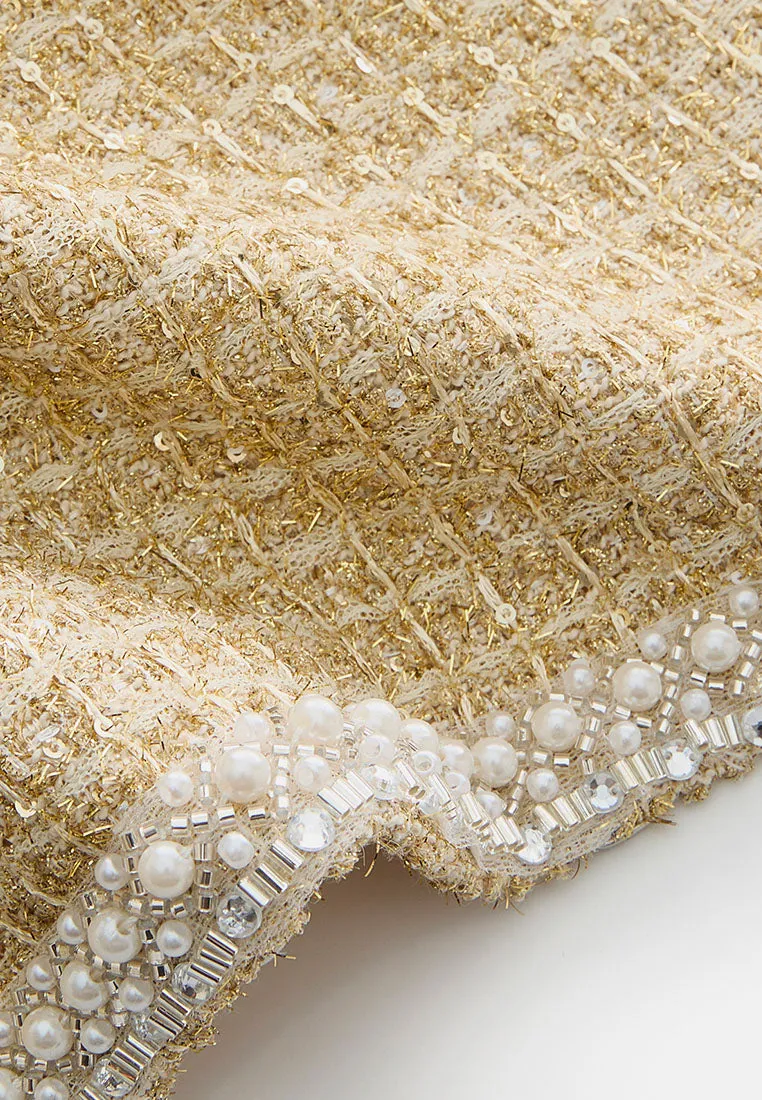 Lurex-detail Checked Embellished Cropped Jacket