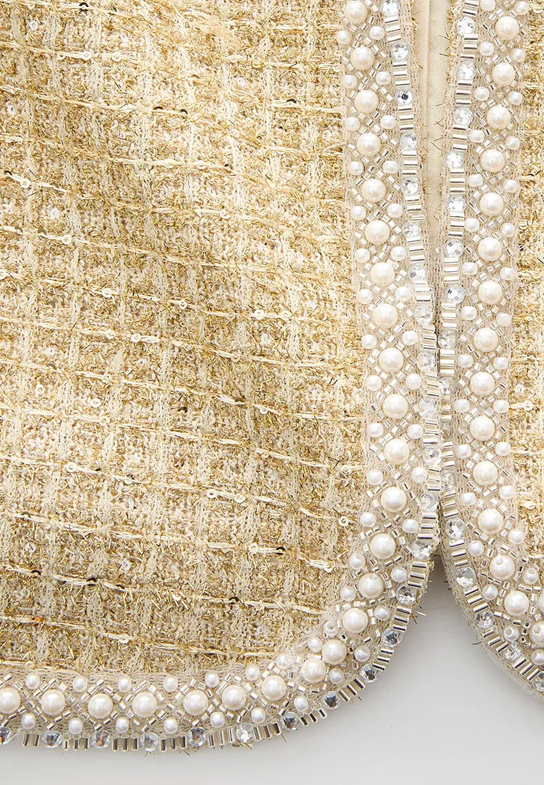 Lurex-detail Checked Embellished Cropped Jacket