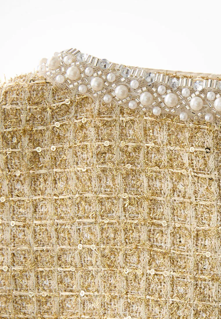 Lurex-detail Checked Embellished Cropped Jacket