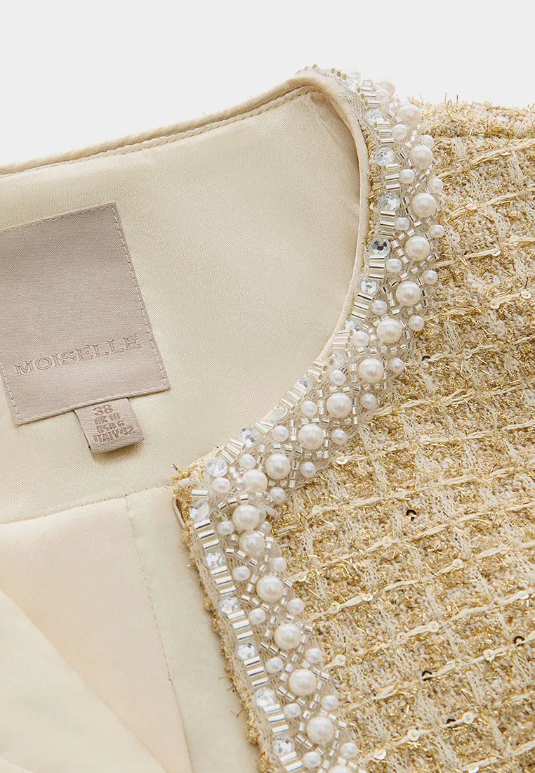 Lurex-detail Checked Embellished Cropped Jacket