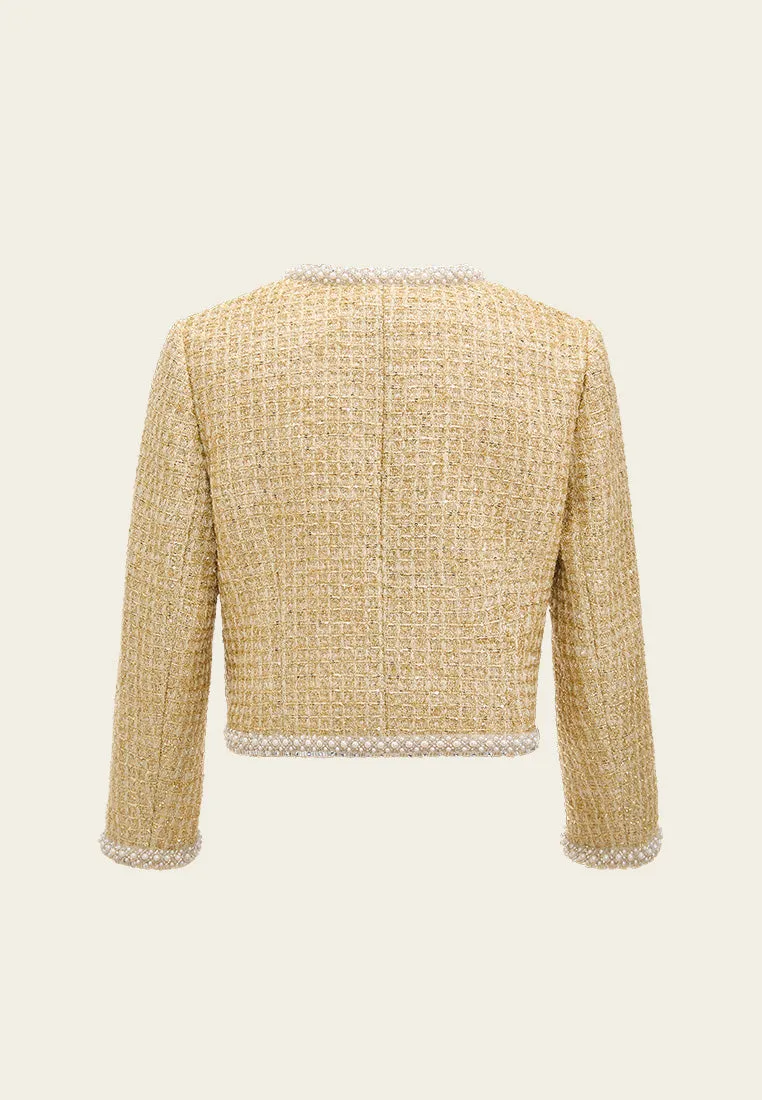 Lurex-detail Checked Embellished Cropped Jacket