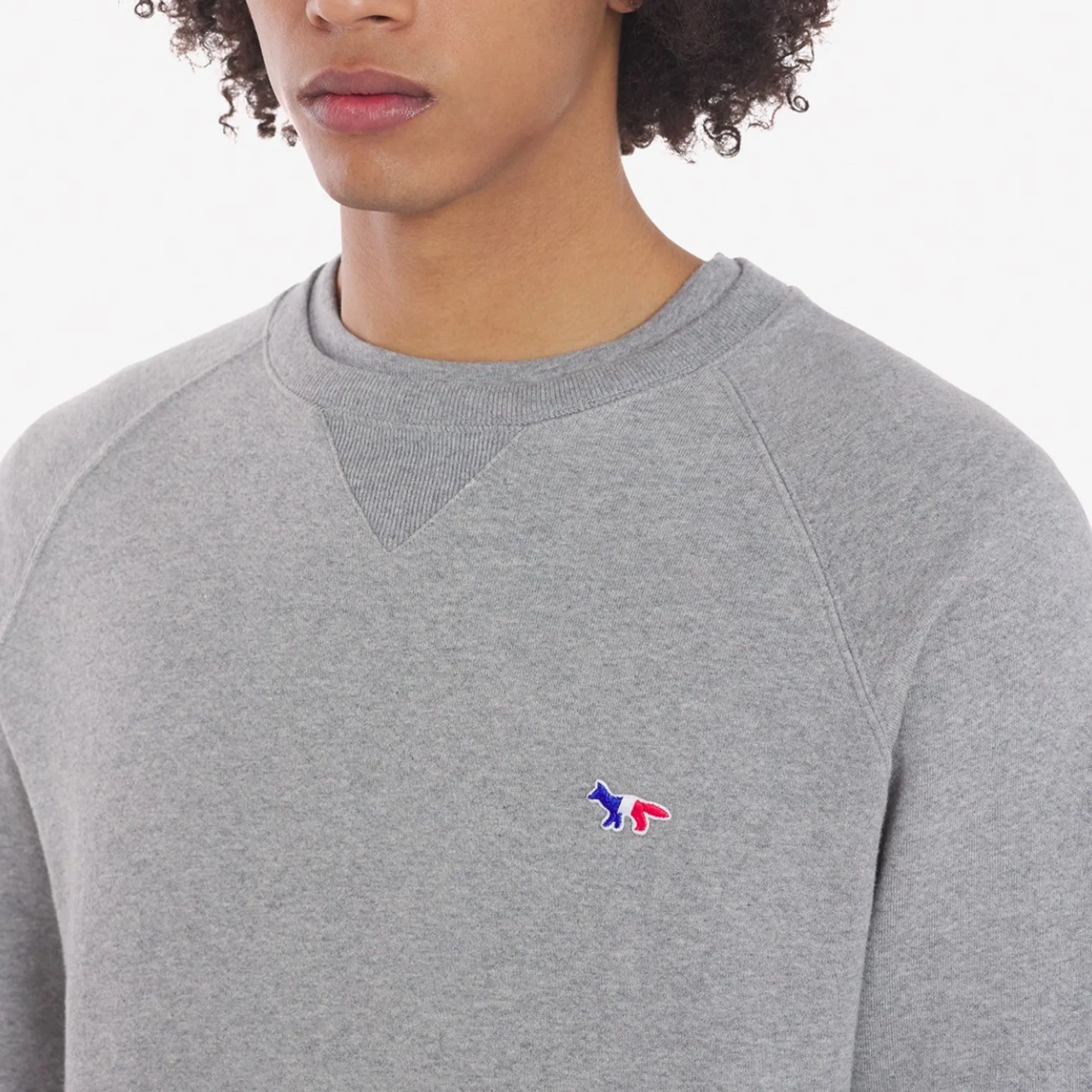 Men Tricolor Fox Patch Clean Sweatshirt - Grey Melange