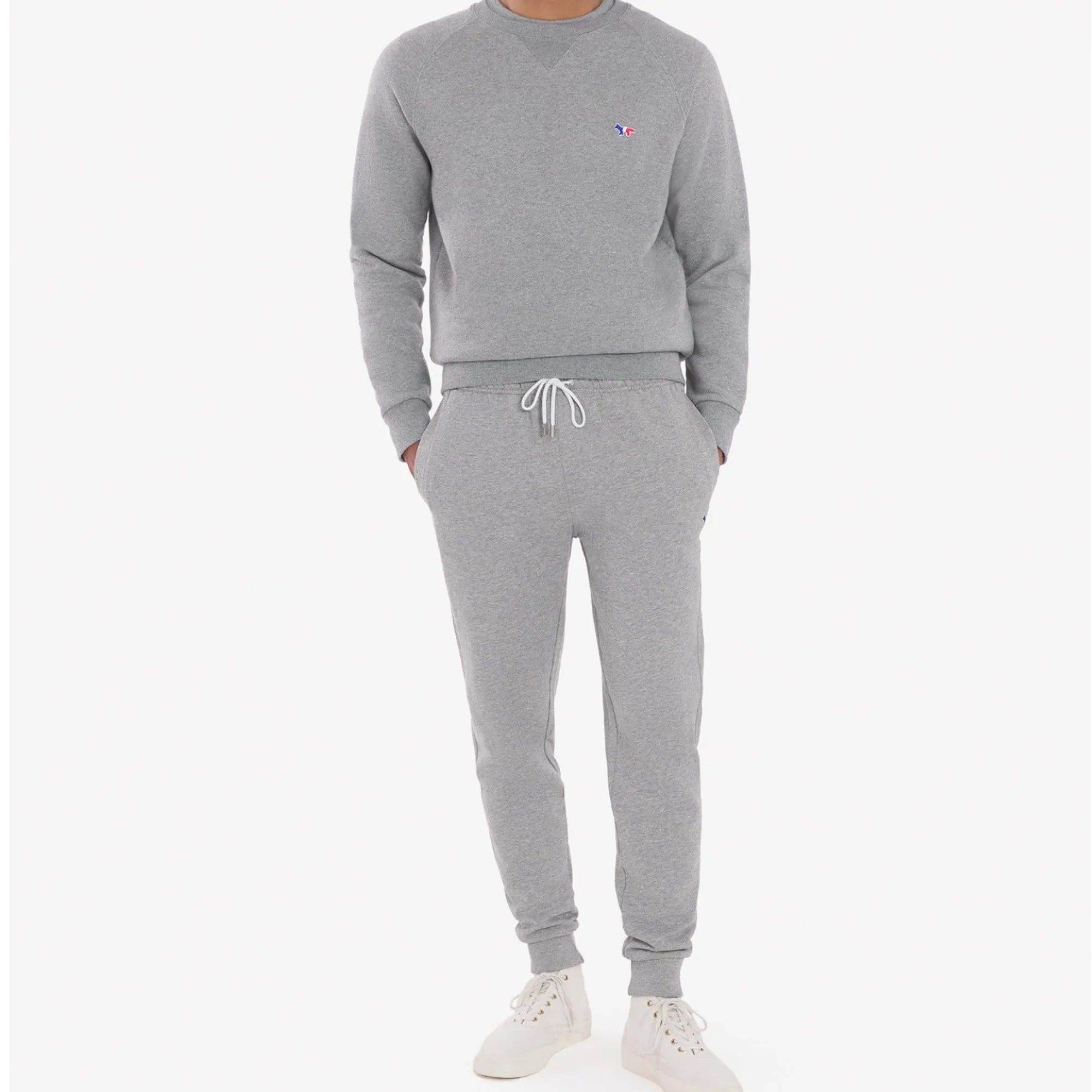 Men Tricolor Fox Patch Clean Sweatshirt - Grey Melange