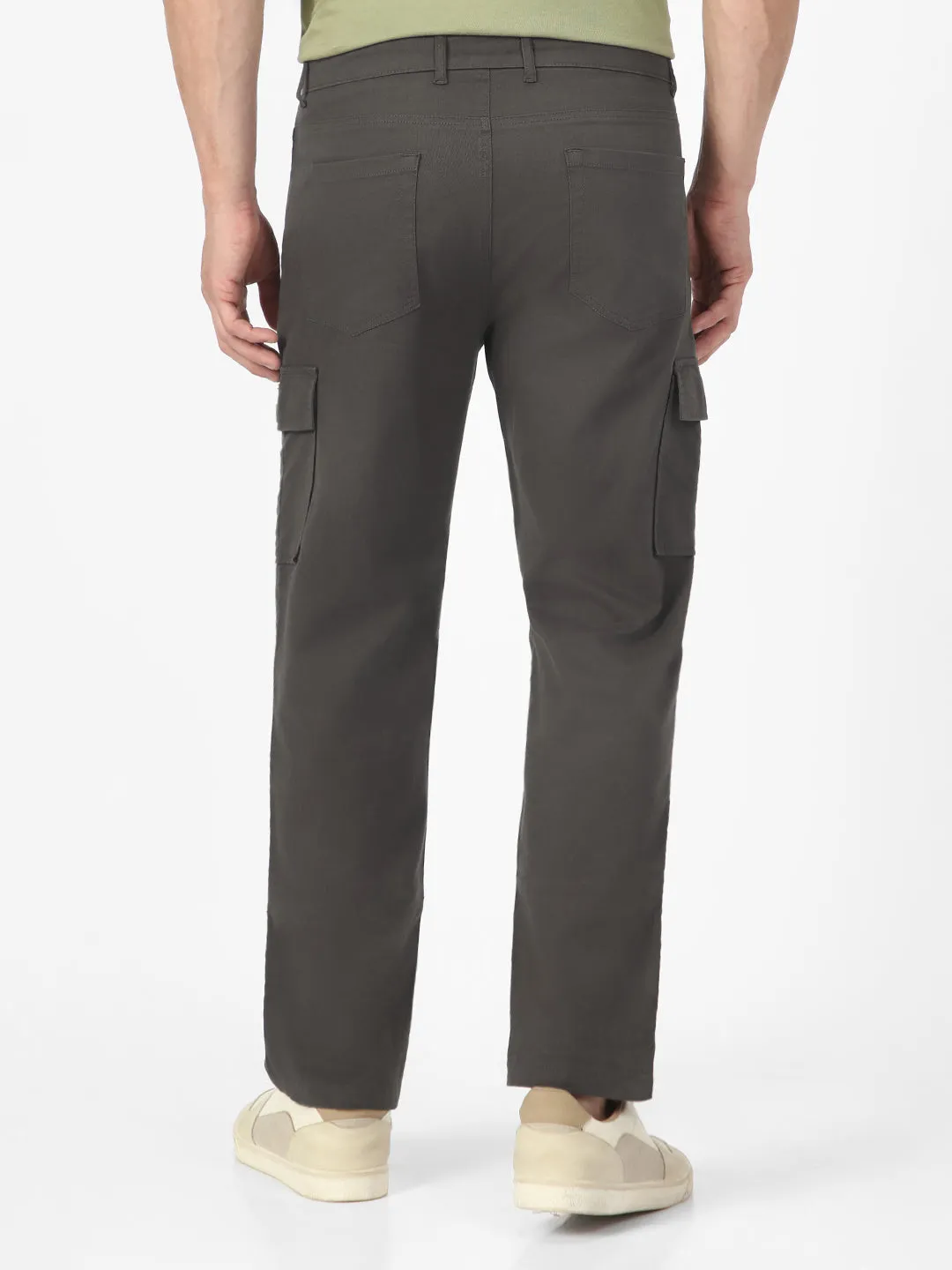 Men's Charcoal Grey Regular Fit Solid Cargo Chino Pant with 6 Pockets Stretchable