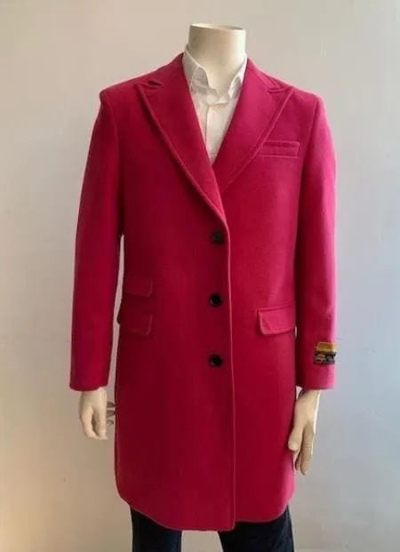Men's Overcoat - Peak Lapel 1920s Style - Car Coat Three Quarter By Albereto Nardon   Pink