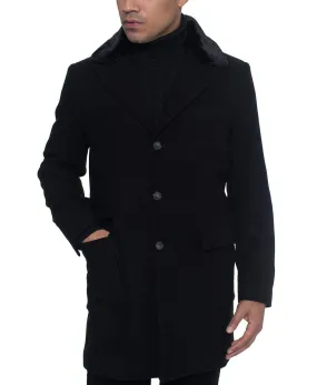 Men's Single Breasted Walking Coat with Detachable Faux Mink Collar