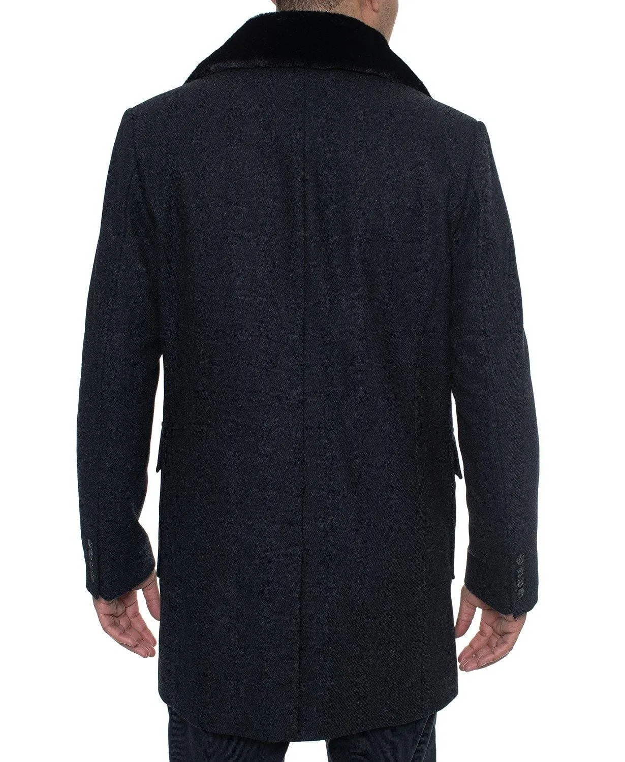 Men's Single Breasted Walking Coat with Detachable Faux Mink Collar
