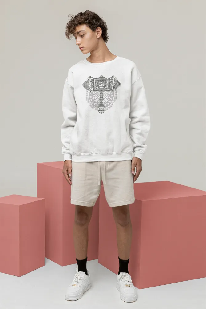 Mjolnir Knotwork Hammer White Printed Sweatshirt for men