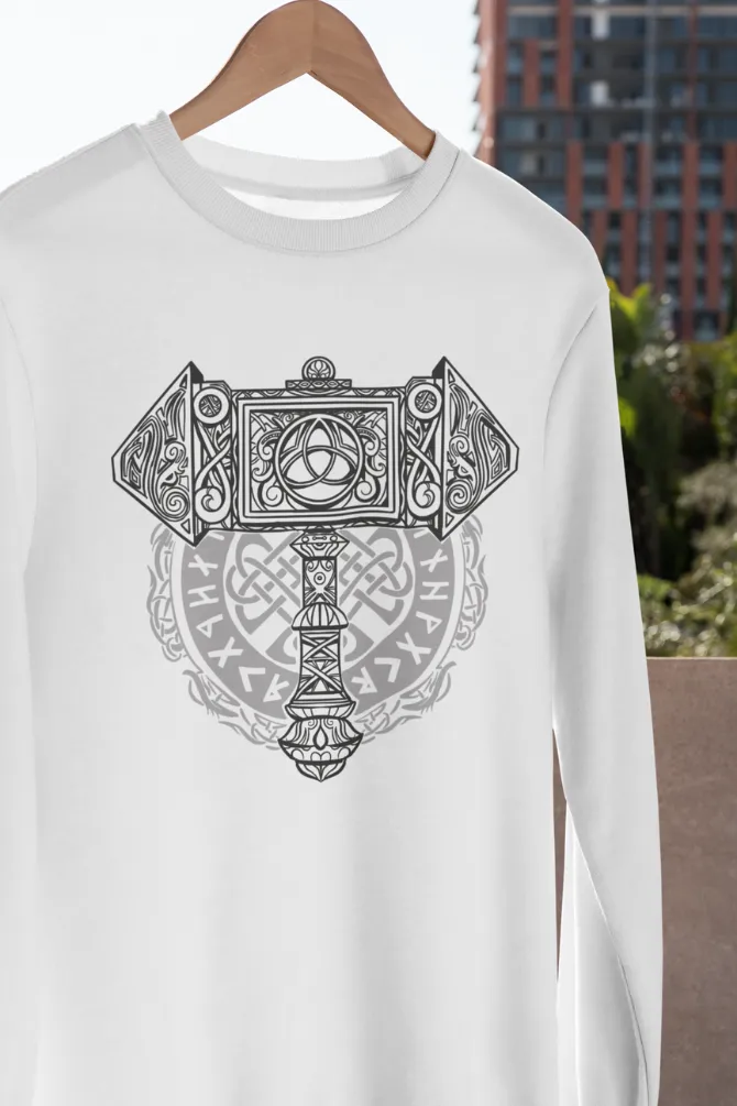 Mjolnir Knotwork Hammer White Printed Sweatshirt for men