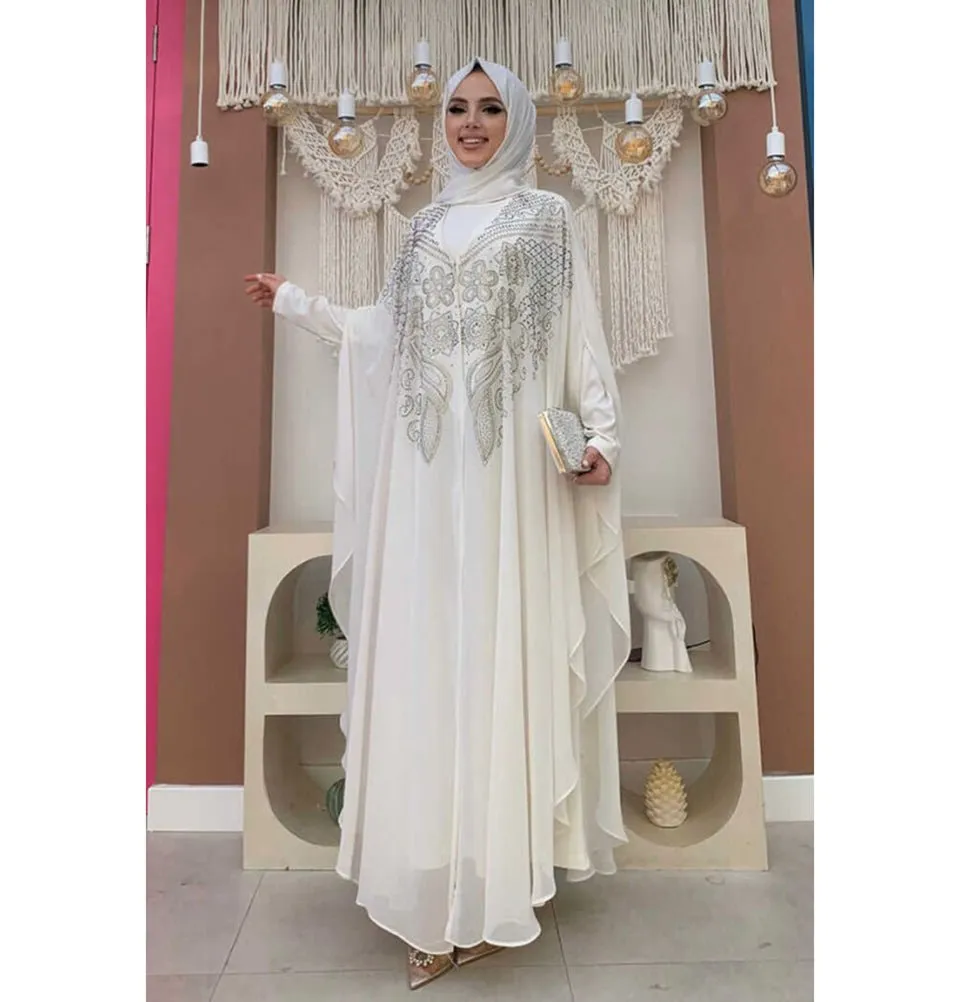Modern Muslim Woman's Two Piece Butterfly Abaya - 3651 - Ivory
