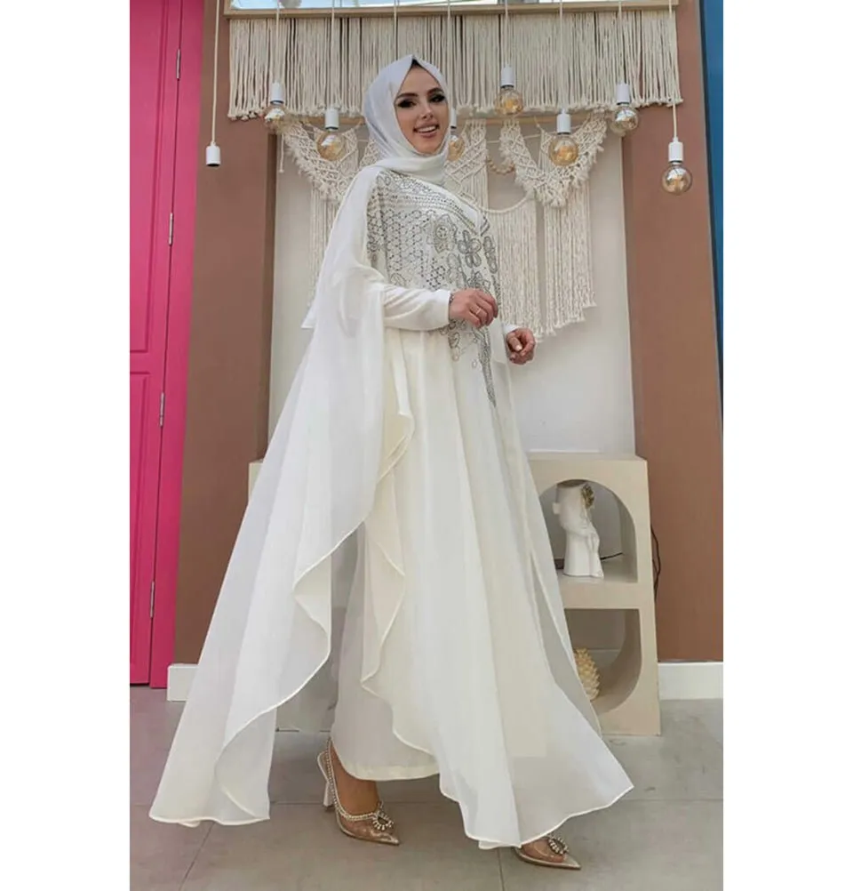 Modern Muslim Woman's Two Piece Butterfly Abaya - 3651 - Ivory
