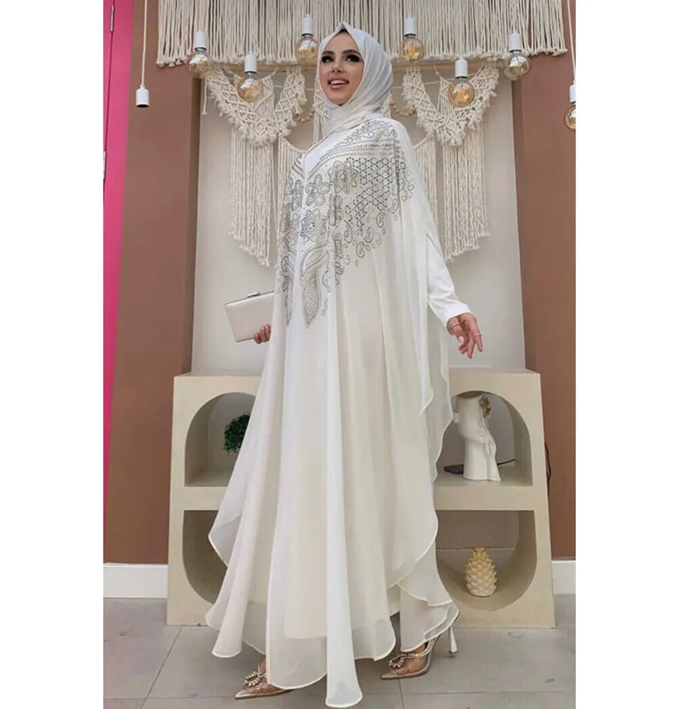 Modern Muslim Woman's Two Piece Butterfly Abaya - 3651 - Ivory