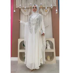 Modern Muslim Woman's Two Piece Butterfly Abaya - 3651 - Ivory