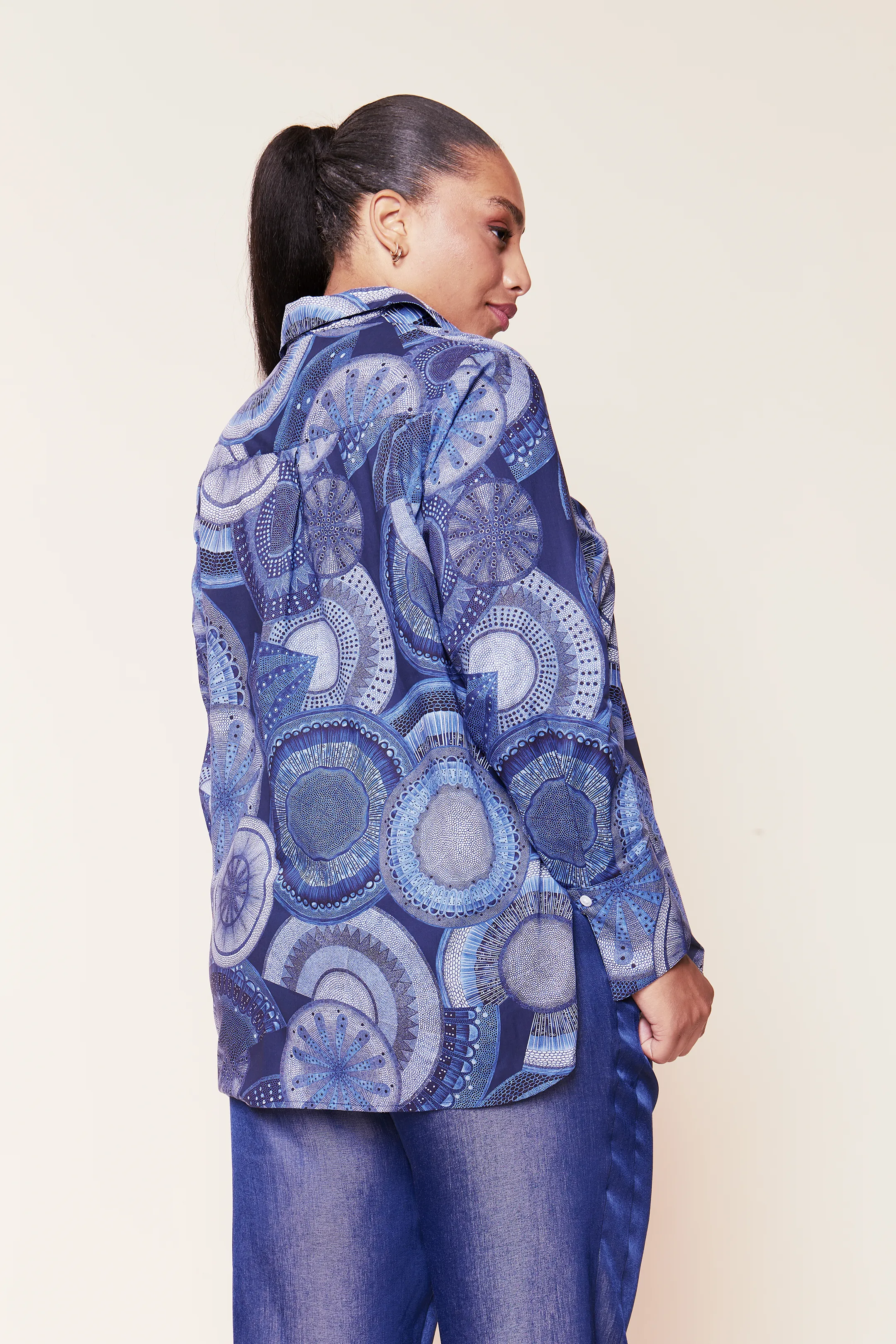 Navy Microscopic Flora Cotton Shirt