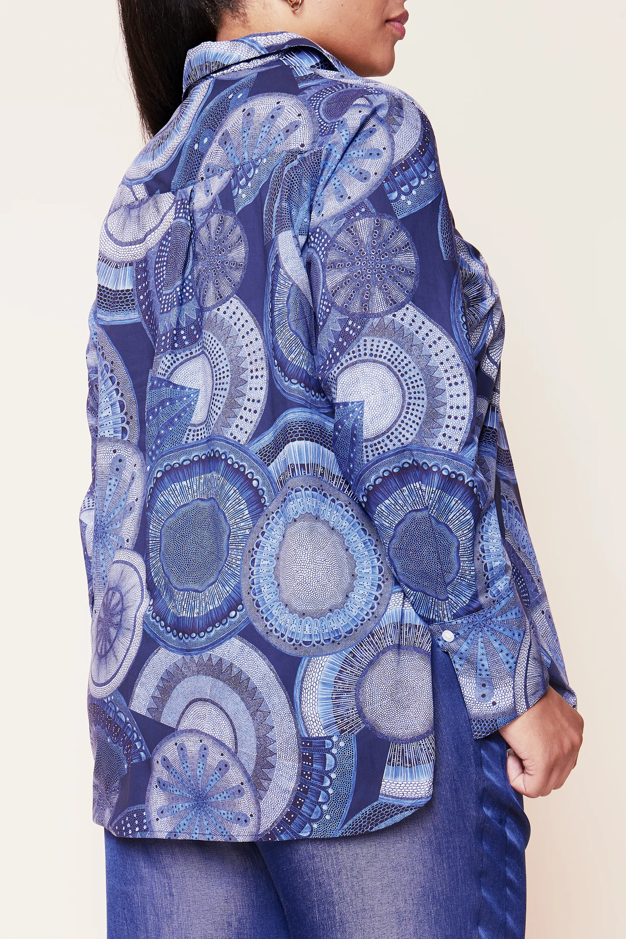 Navy Microscopic Flora Cotton Shirt