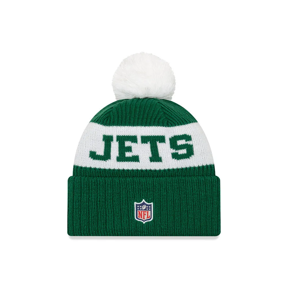 New York Jets New Era White/Green 2020 NFL Sideline - Official Alternate Logo Sport Pom Cuffed Knit Toque