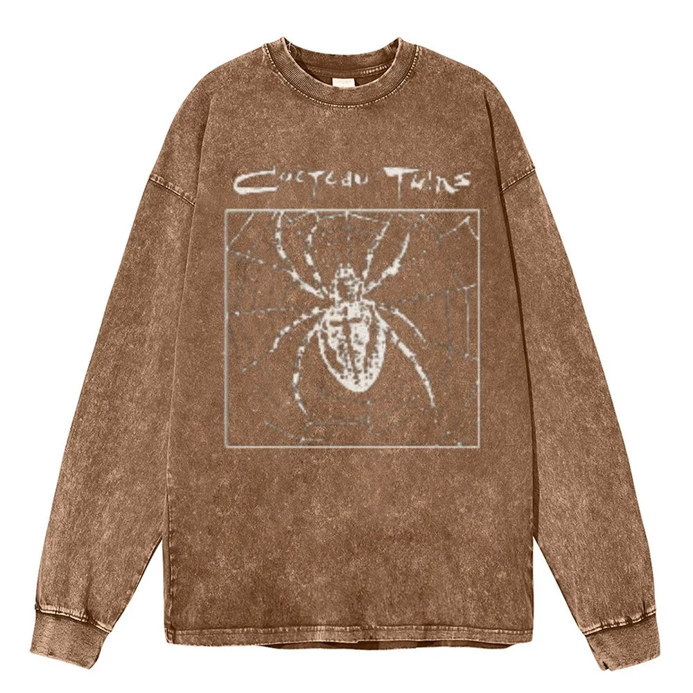 Oversized Vintage Washed Gothic Spider Graphic Sweatshirt