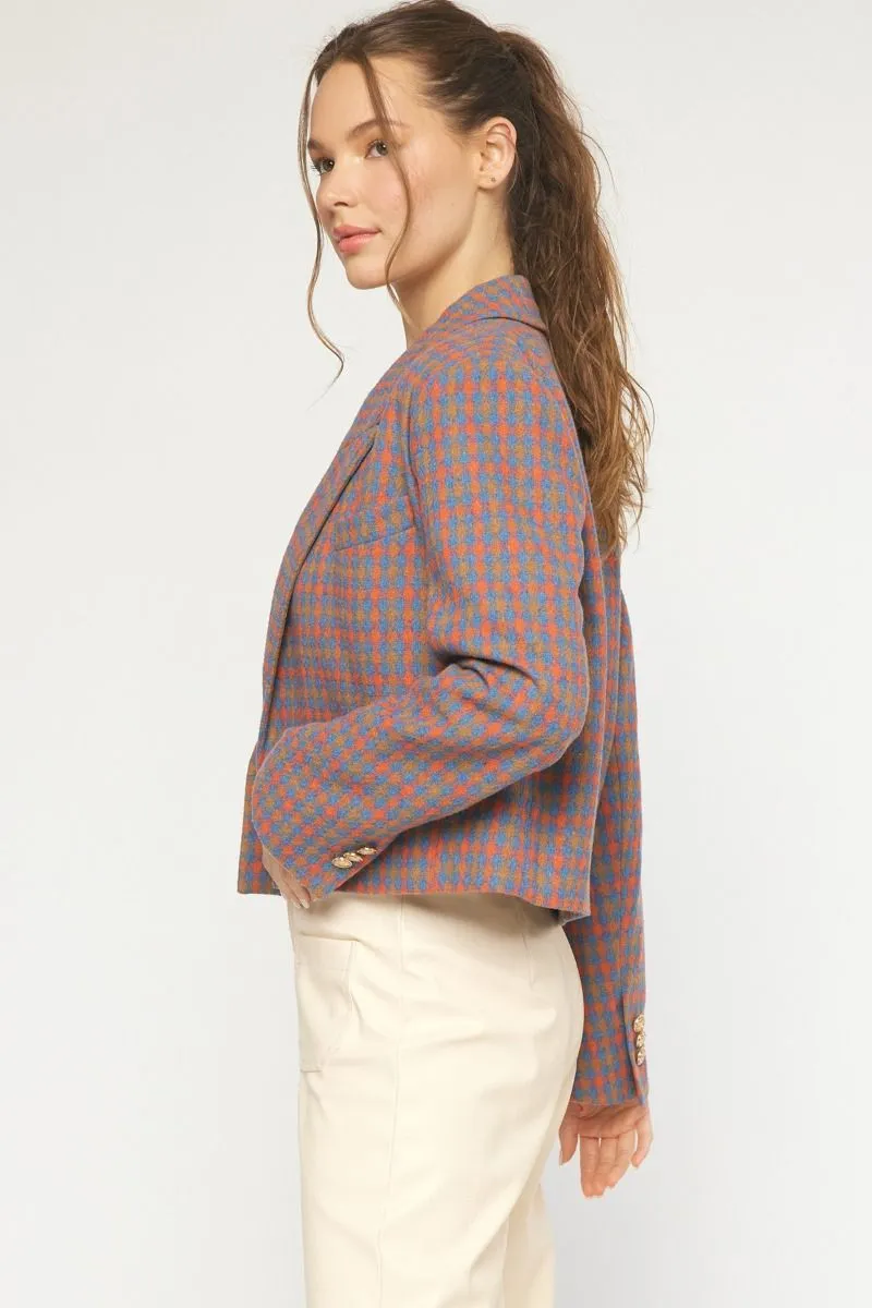plaid cropped double breasted blazer