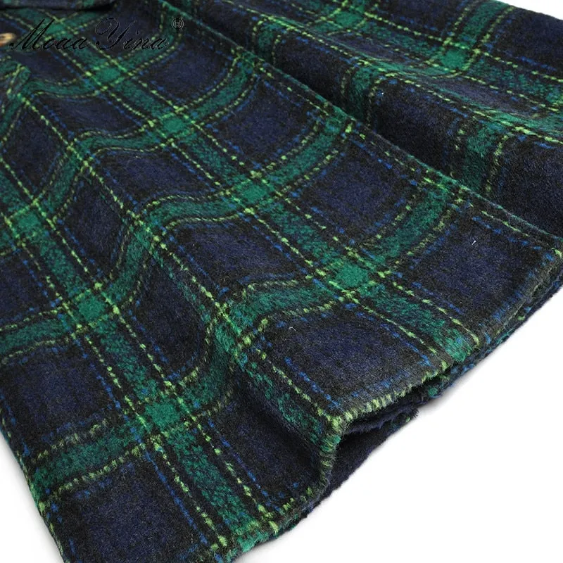 Plaid Overcoat Long Sleeve Winter Jacket