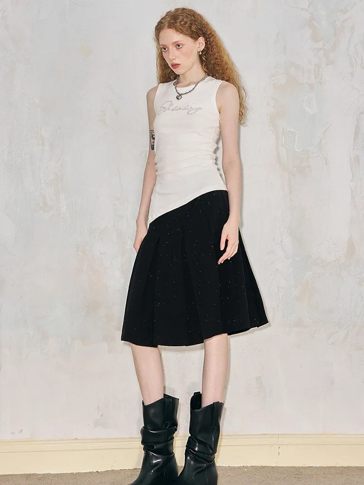 Polka Dot Tuck Pleated Midi Skirt