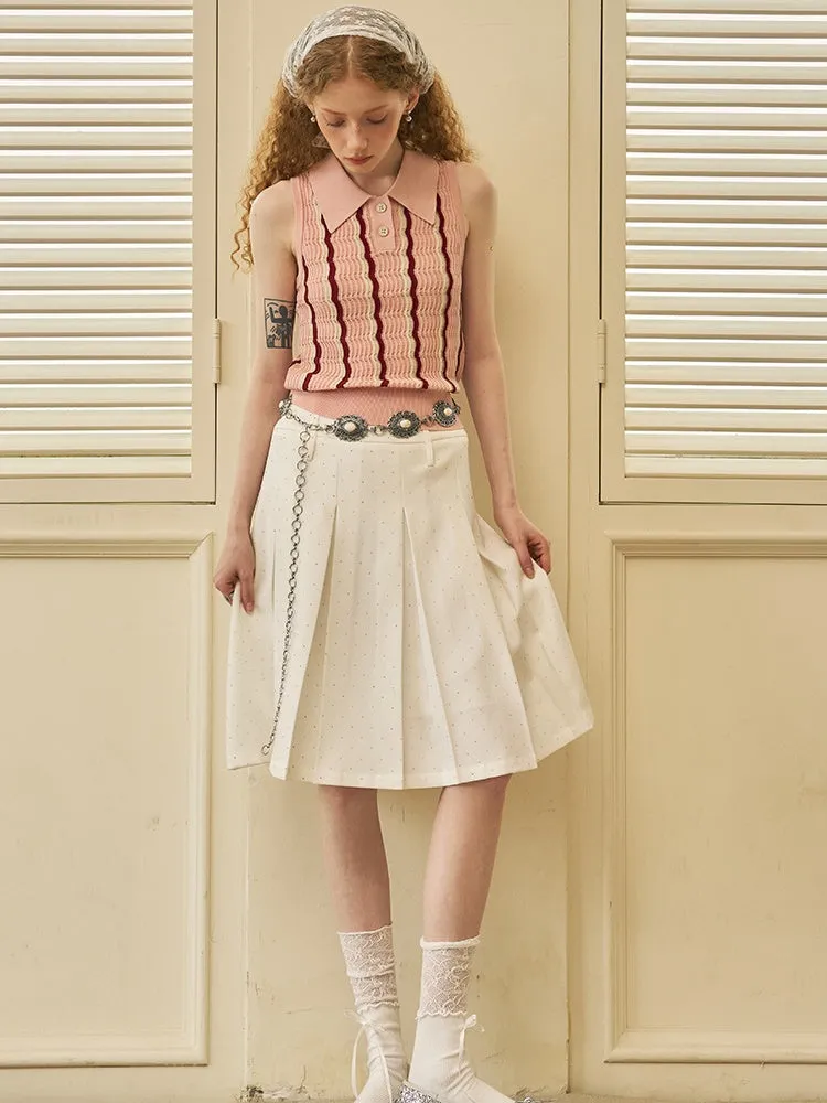Polka Dot Tuck Pleated Midi Skirt