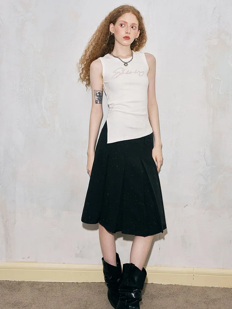 Polka Dot Tuck Pleated Midi Skirt