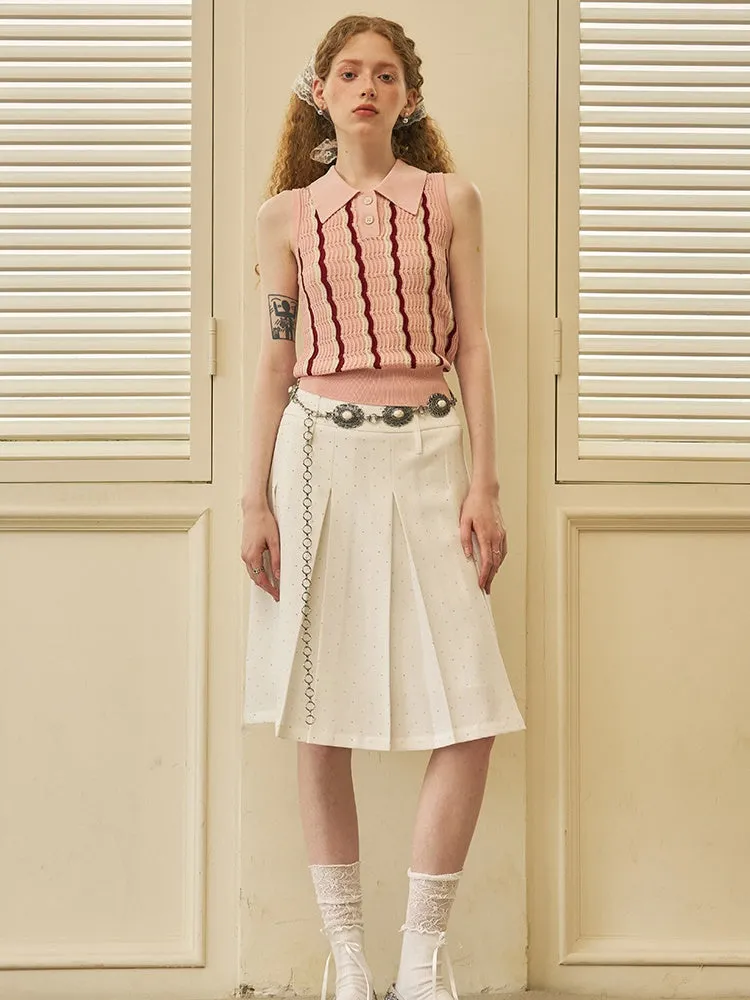 Polka Dot Tuck Pleated Midi Skirt