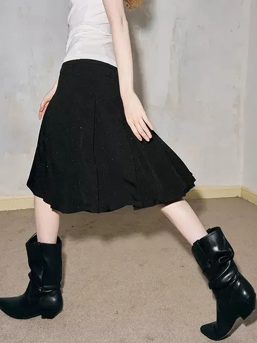 Polka Dot Tuck Pleated Midi Skirt