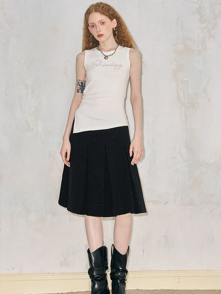 Polka Dot Tuck Pleated Midi Skirt