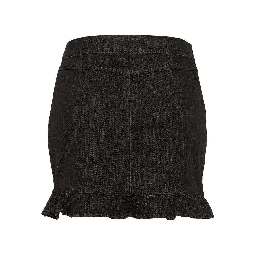 Rainbow Denim Skirt with Ruffles Black UK 12
